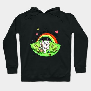 You make my day brighter - Cat running under a rainbow with cute message Hoodie